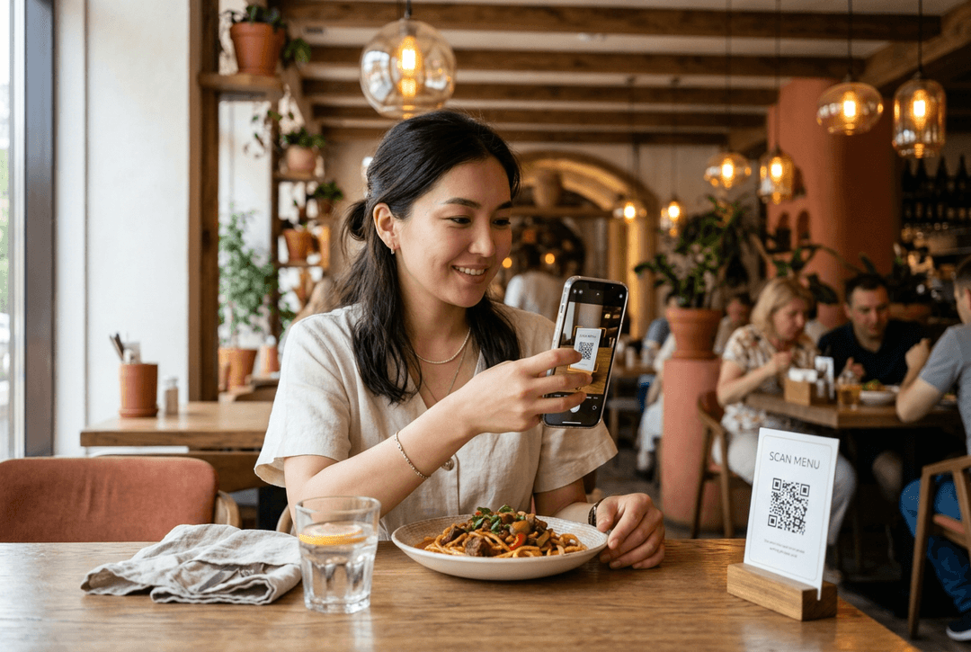 Guest scanning QR code at restaurant table
